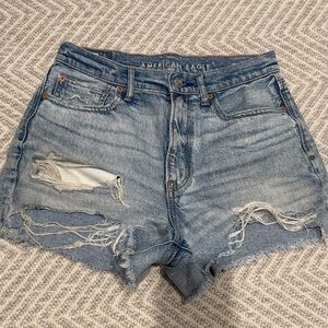 American Eagle Outfitters Distressed Light Blue High Waist Denim Shorts